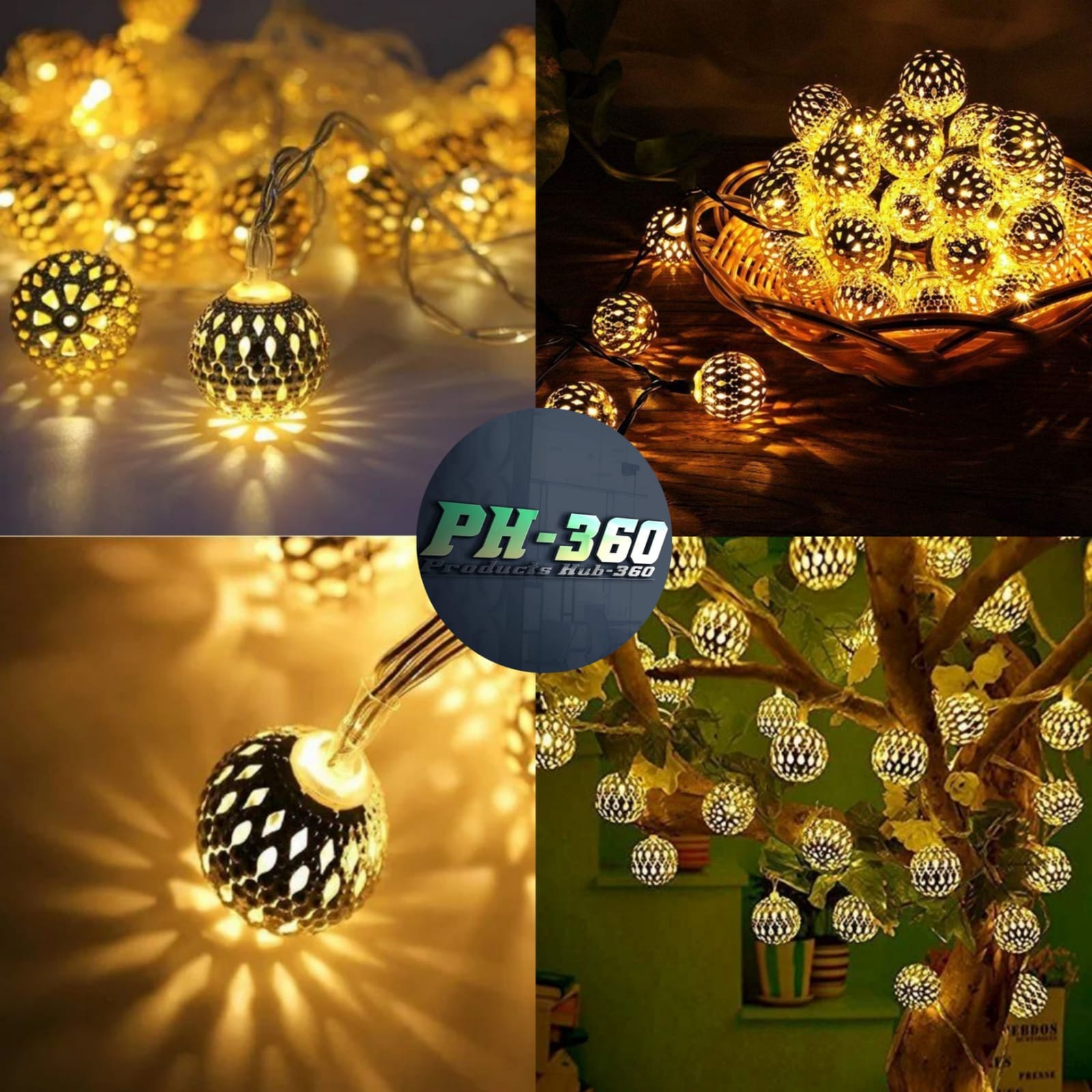 20 LED Golden and Multicolor Moraccan Metal Ball String Fairy Light