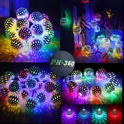 20 LED Golden and Multicolor Moraccan Metal Ball String Fairy Light_img_1