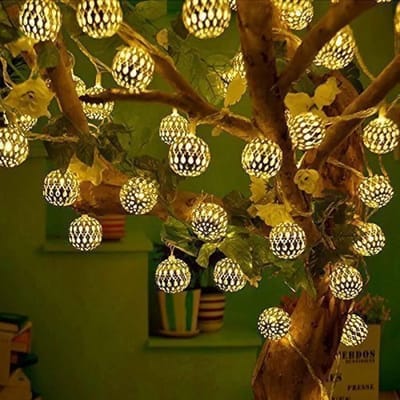 20 LED Golden and Multicolor Moraccan Metal Ball String Fairy Light_img_2