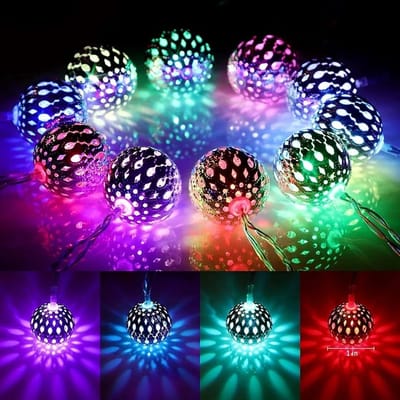 20 LED Golden and Multicolor Moraccan Metal Ball String Fairy Light_img_3