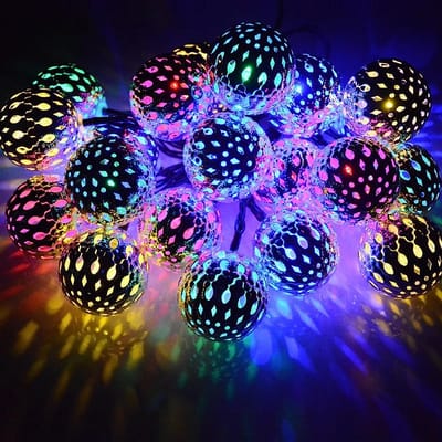20 LED Golden and Multicolor Moraccan Metal Ball String Fairy Light_img_4