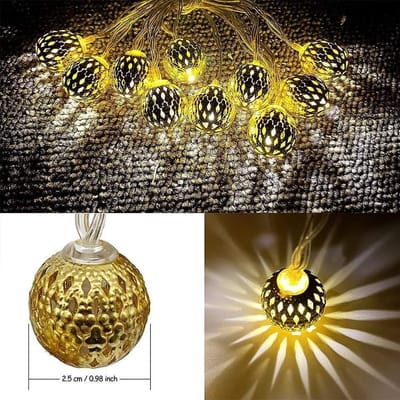 20 LED Golden and Multicolor Moraccan Metal Ball String Fairy Light_img_5