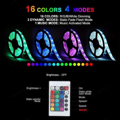 Waterproof 16 Colour RGB Strip Light 5 Meters_img_1