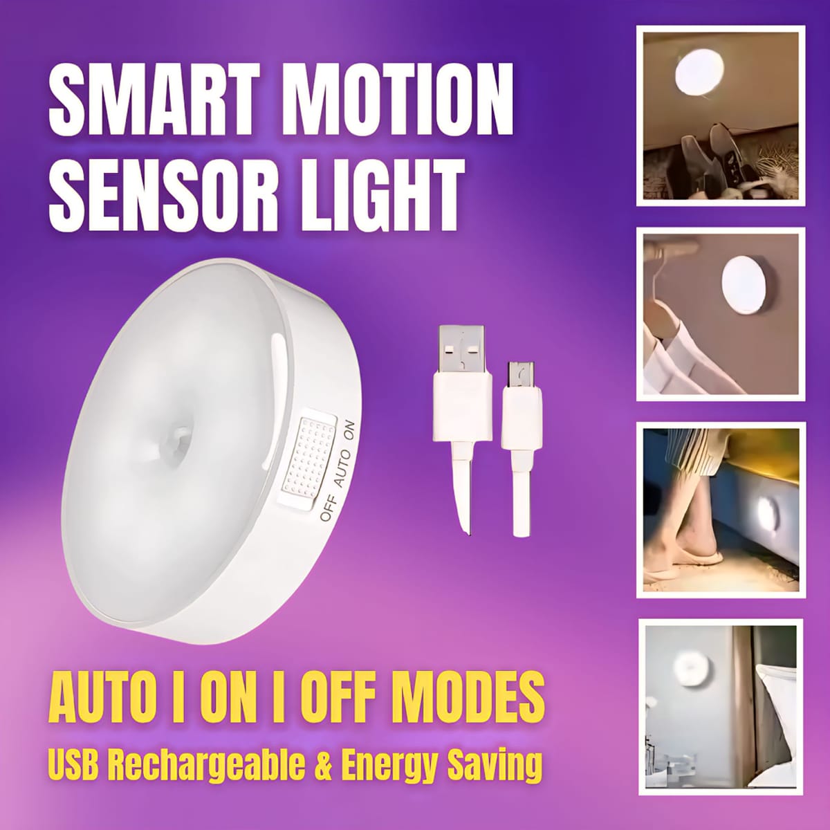 Intelligent Motion Sensor LED Night Light USB Rechargeable