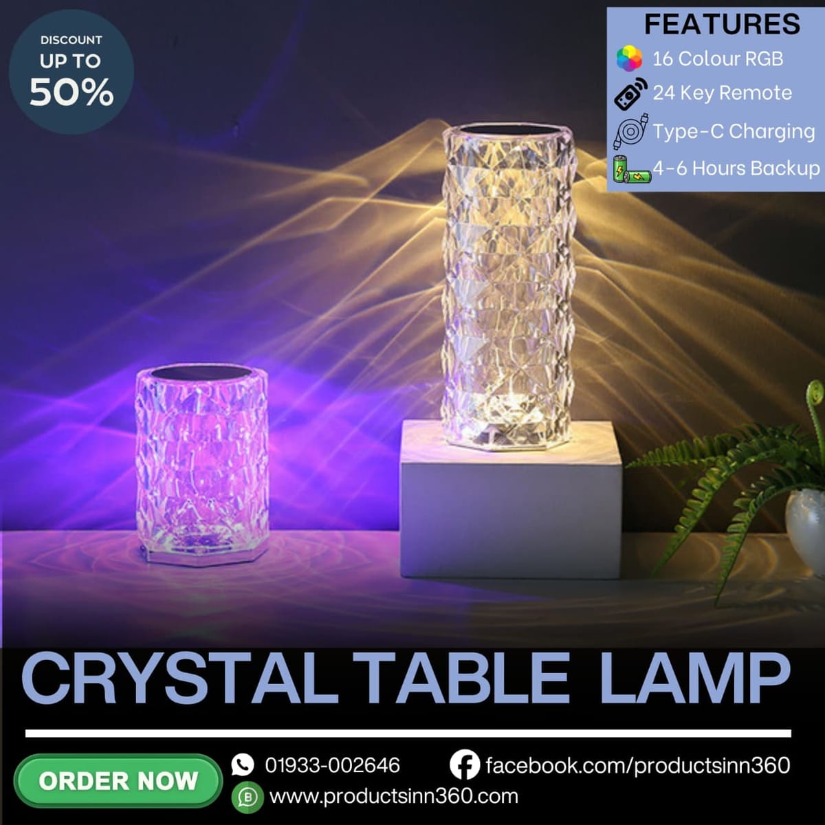 Rose Diamond Crystal Table Lamp 16 Colors RGB Touch & Remote Control