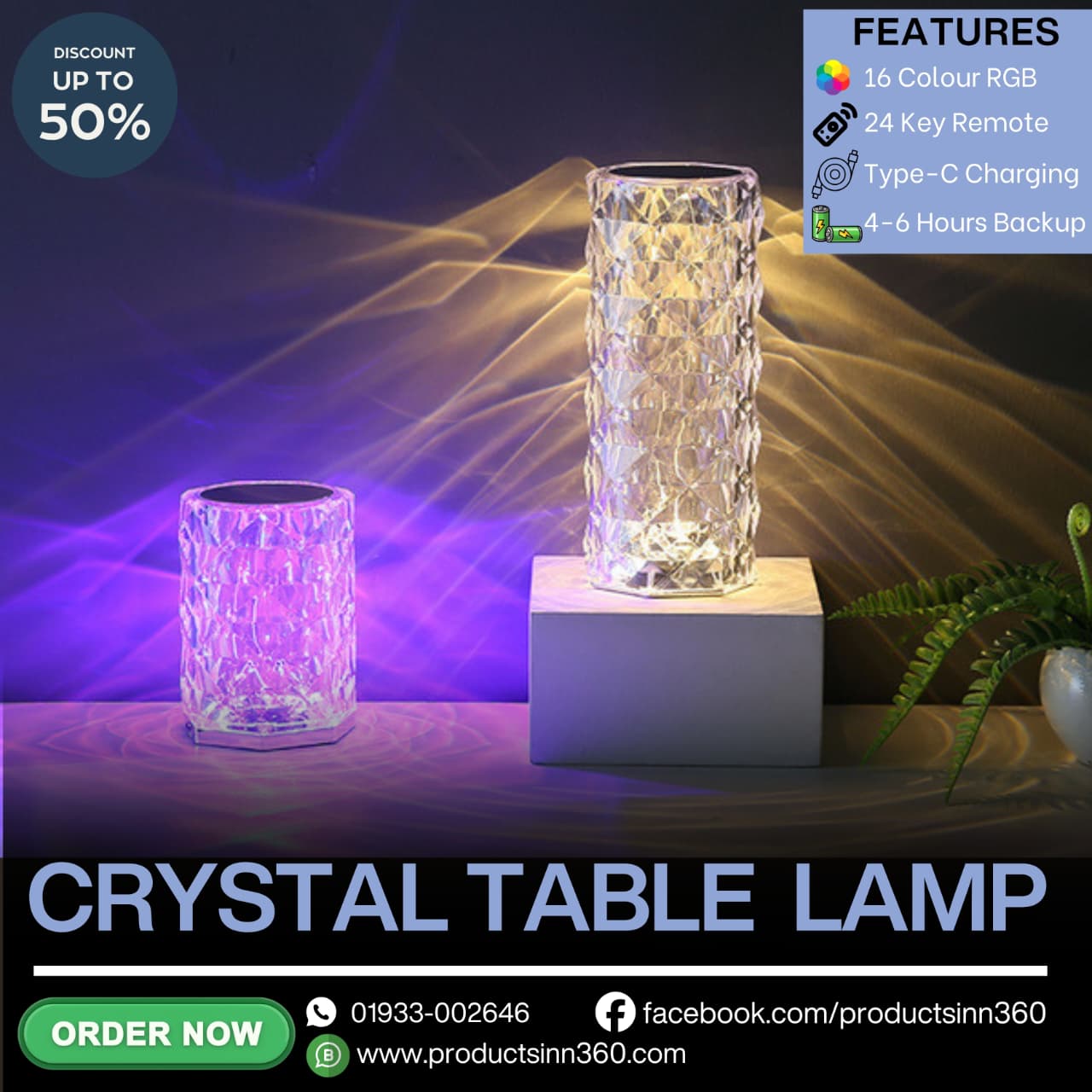 Rose Diamond Crystal Table Lamp 16 Colors RGB Touch & Remote Control