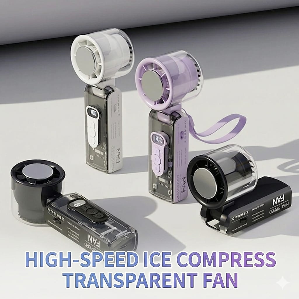 Fc08 Transparent High-Speed Handheld Rechargeable 100-Speed Ice Sensation Cooling Turbo Fan